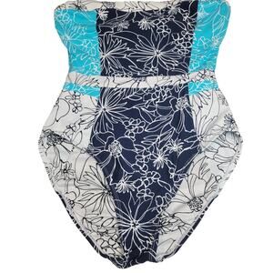 ANNE COLE WOMEN'S 0NE-PIECE SWIMSUIT FLORAL STRAPLESS SIZE 10